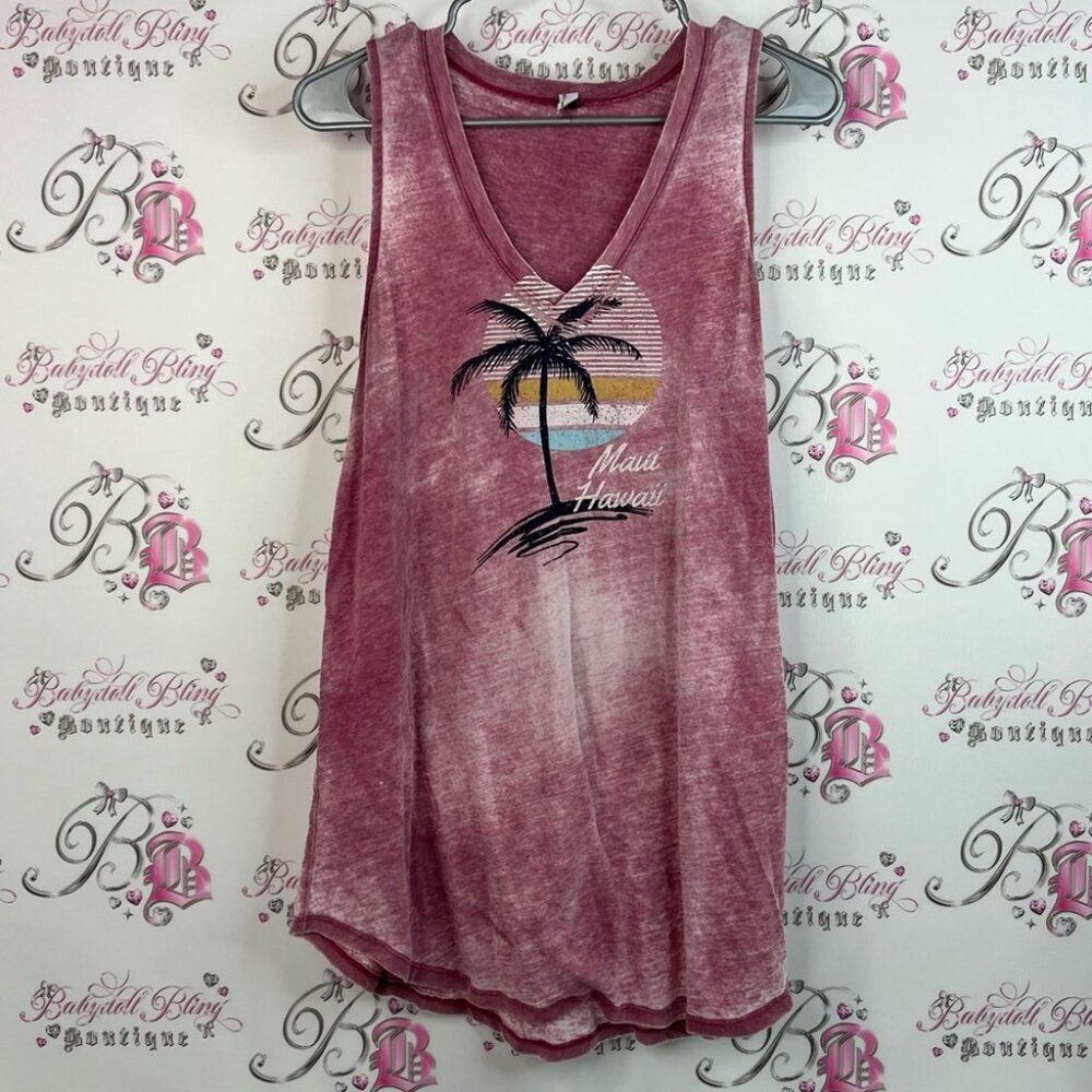 Tank top Maui Hawaii palm tree 🏝️ beach sunset 🌅 Pink Maui Hawaii Tank Top
